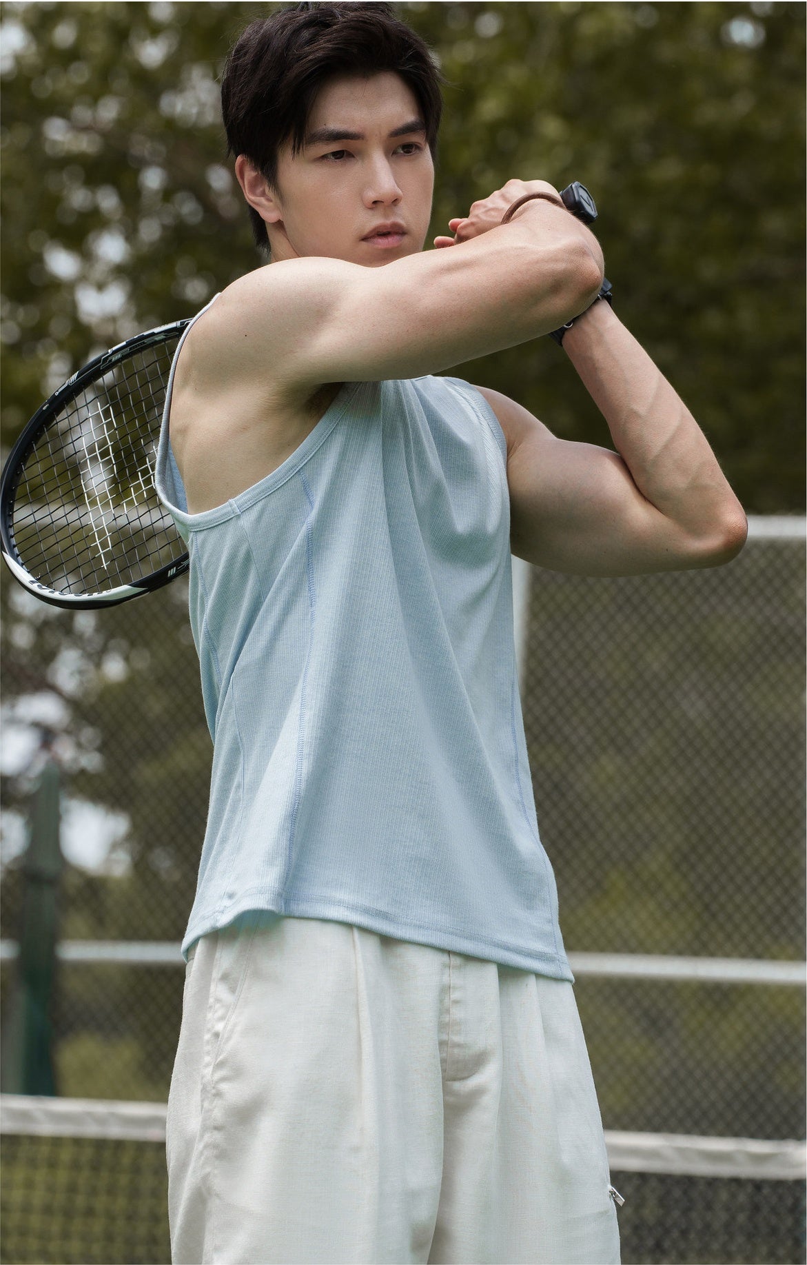 92% Cotton Moisture Wicking Sports Vest in Blue alt