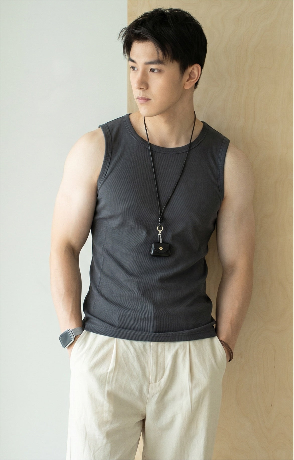92% Cotton Vest with Contoured Side Panels in Dark Grey alt