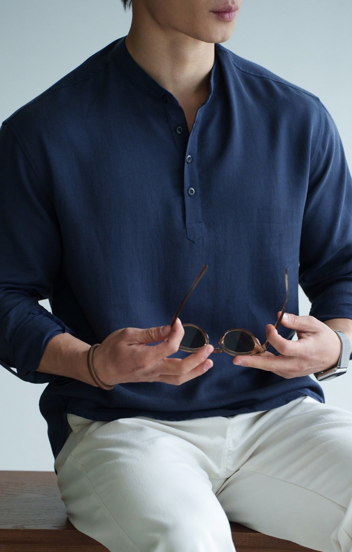 45% Bamboo Viscose Henley Shirt - NAVY
