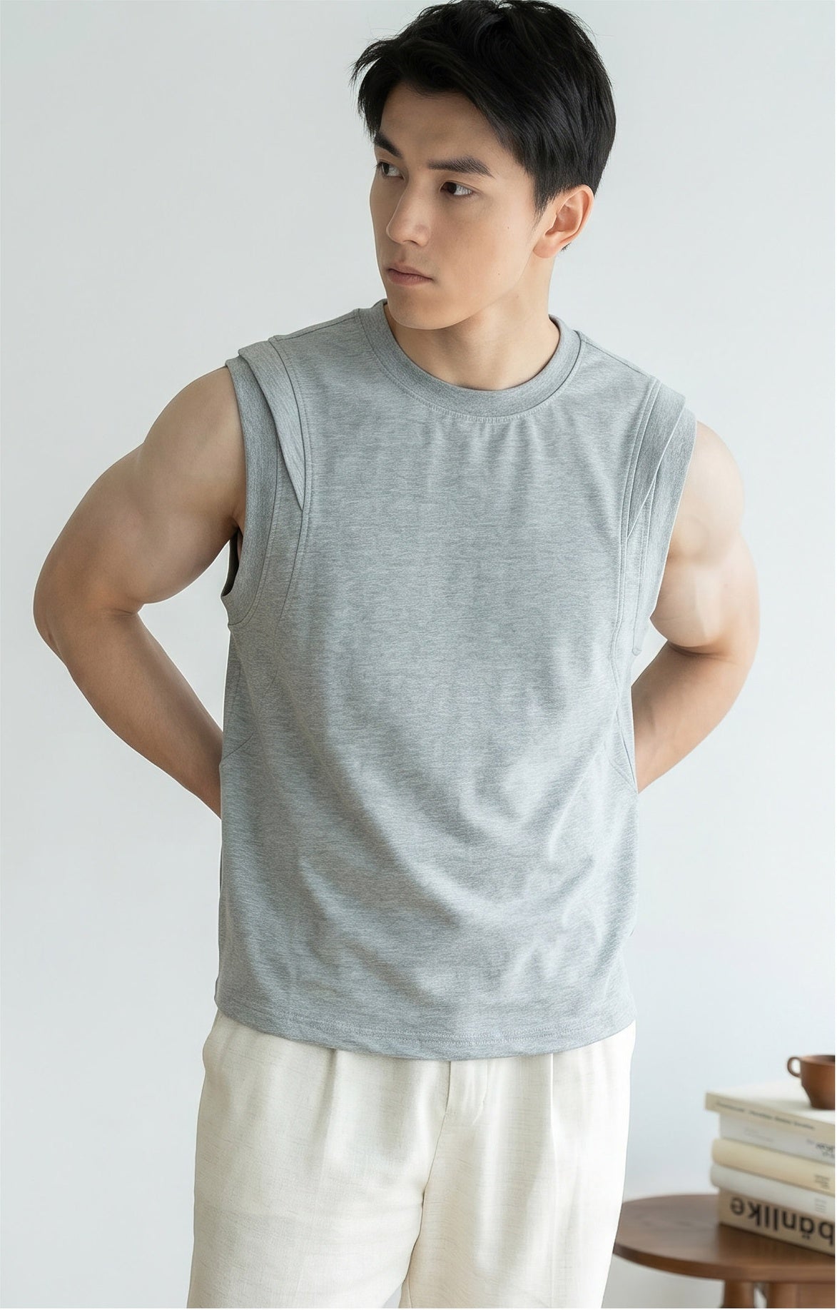 Broad-Shoulder Epaulet Armhole Vest in Melange Grey alt