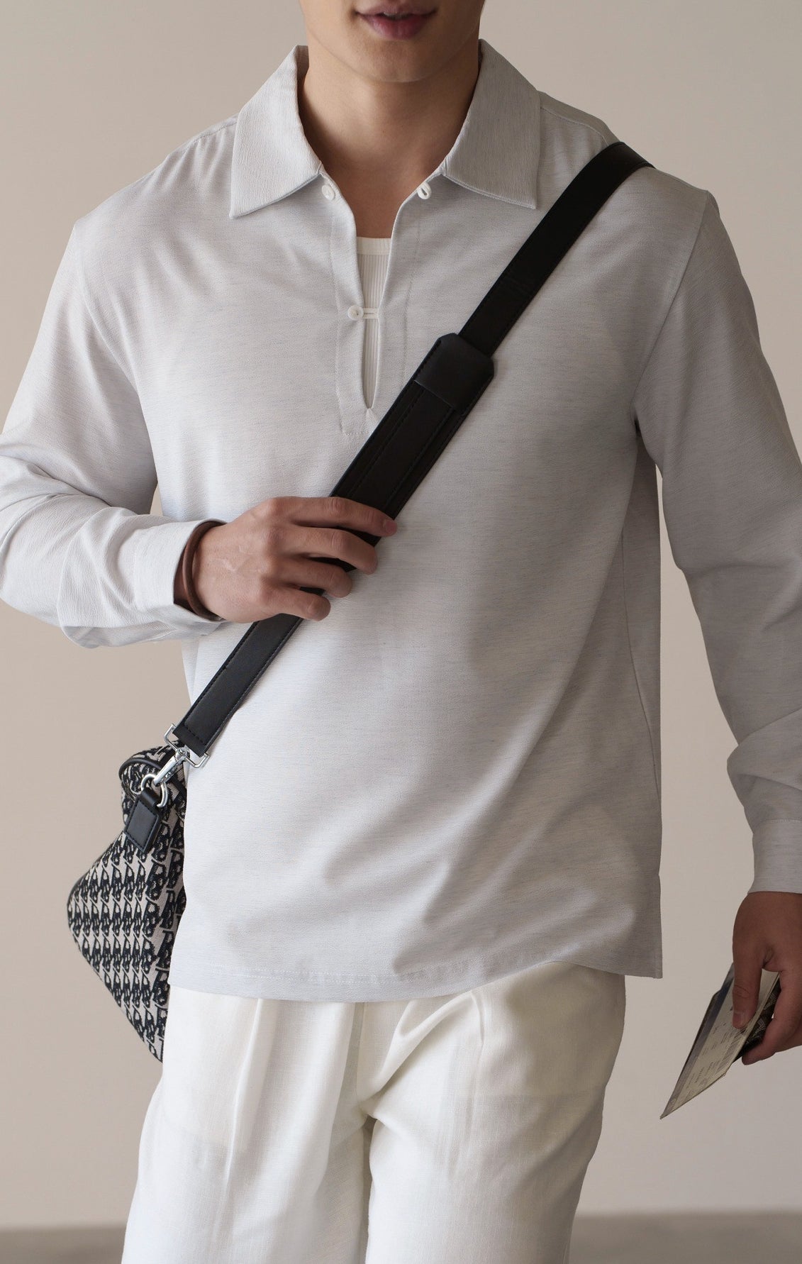 Lyocell Linen Blend Half Open Polo  - MELANGEGRAY alt