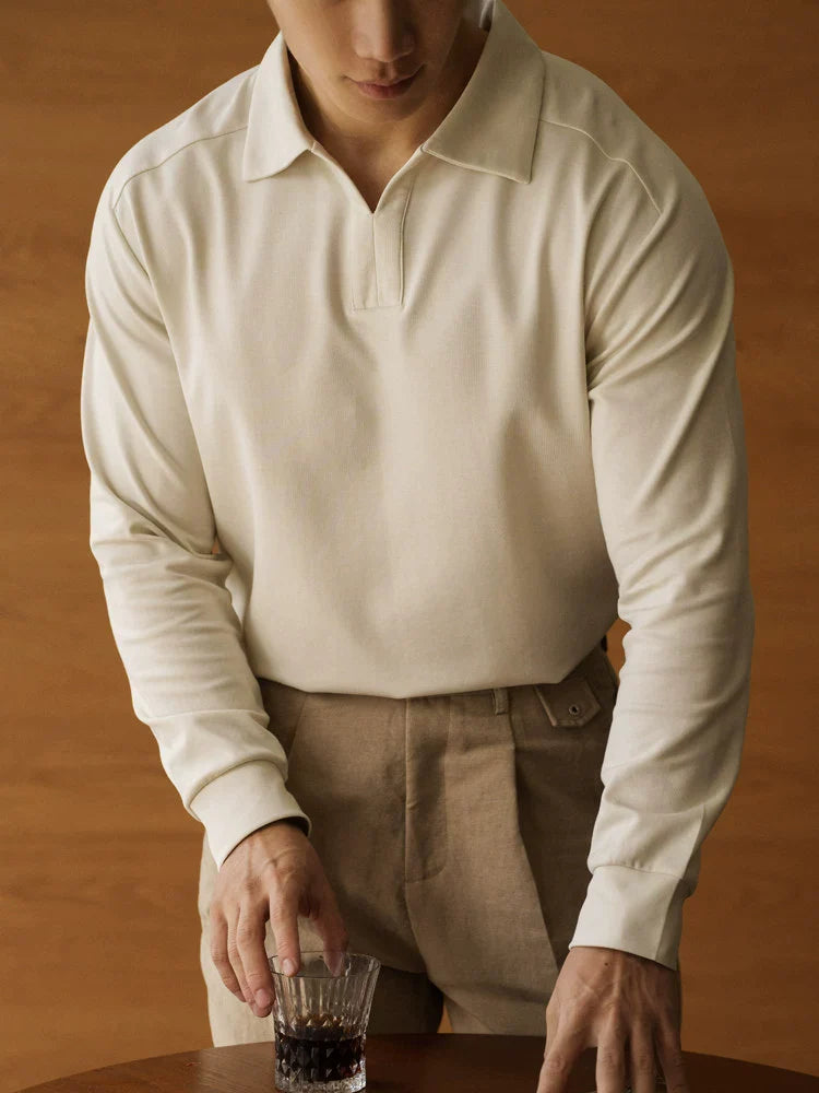 Lyocell Cotton Blend Polo Neck T-Shirt in Warm Sand alt