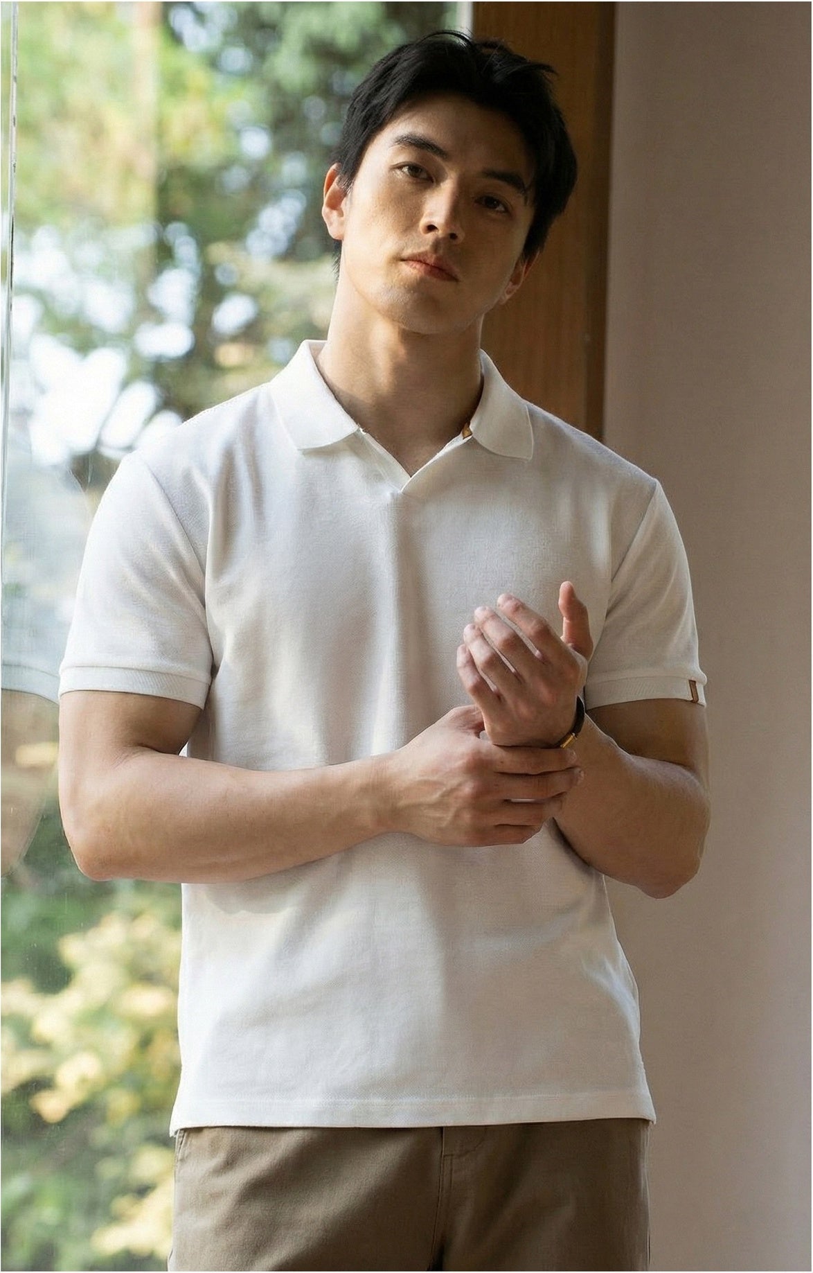 Seagull Collar Polo in Coastal White
