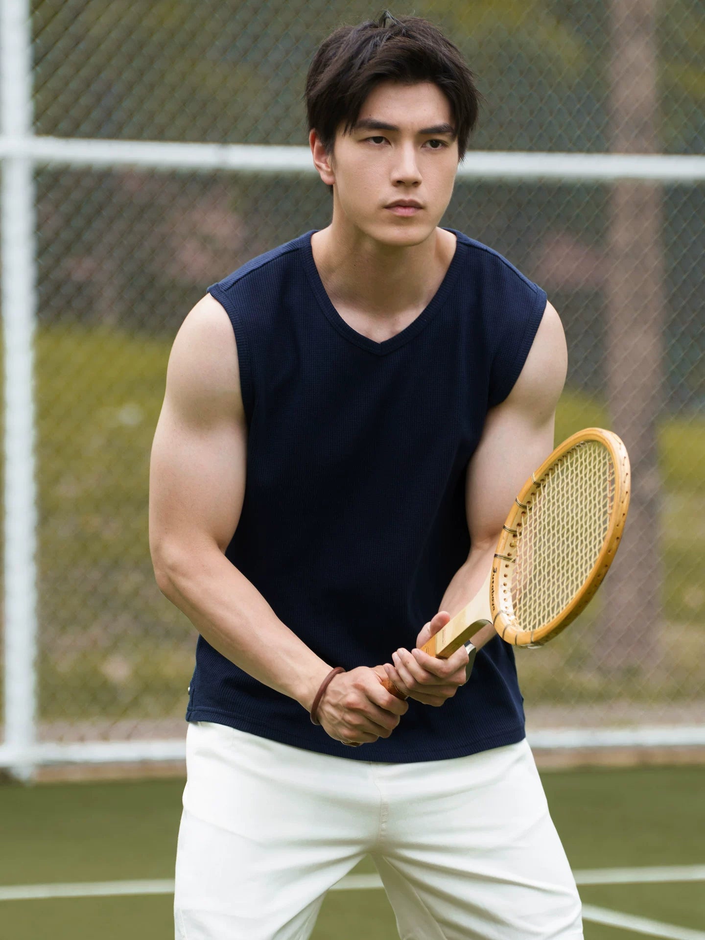 77% Cotton Waffle Moisture Wicking Vest  In Navy