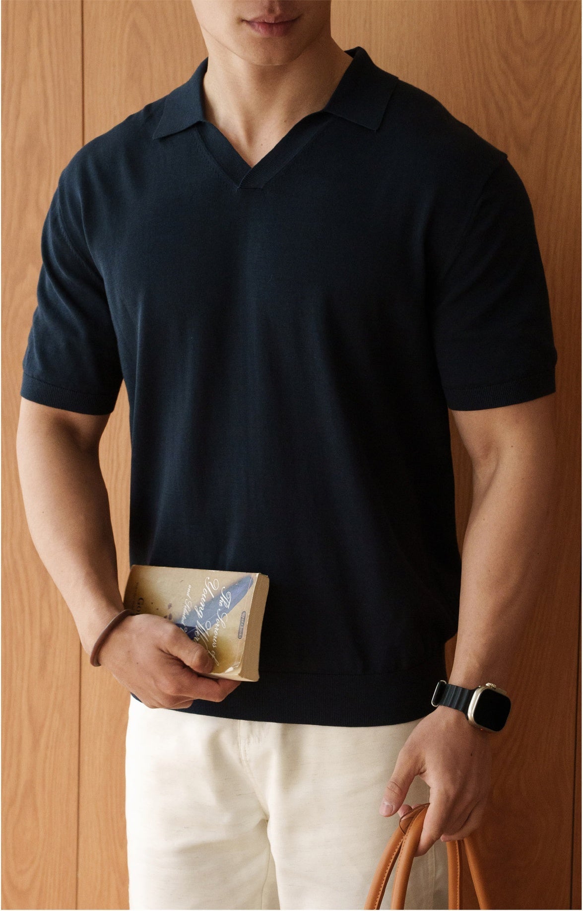 Fine Twist 96% Cotton Knit Polo in Deep Blue alt