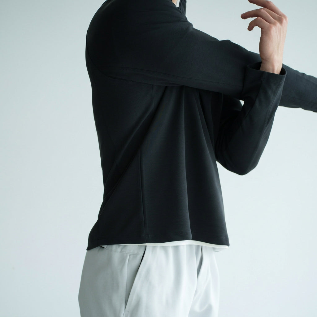 Cotton Lyocell Blend Stand Collar Pullover - BLACK alt