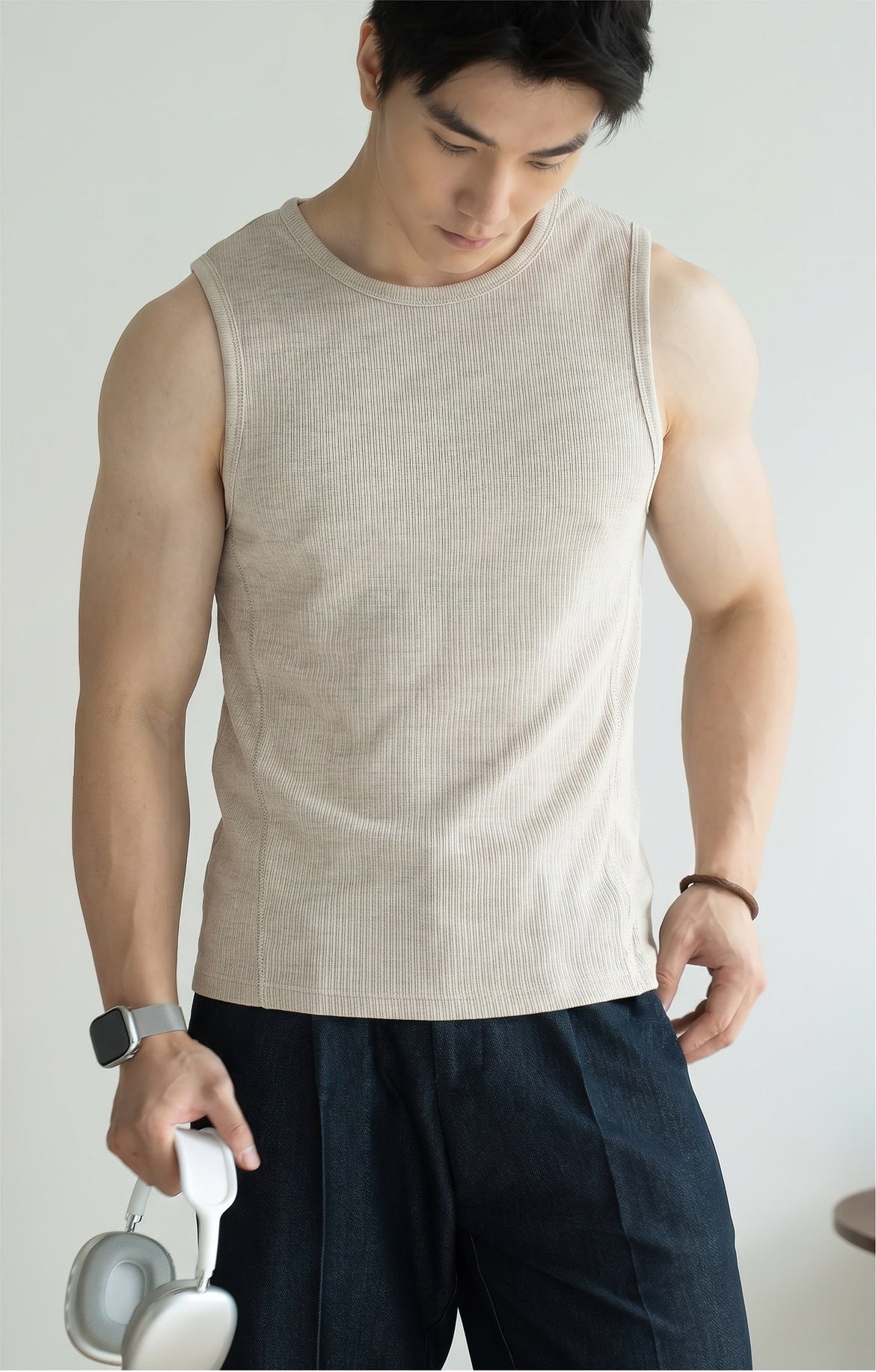 92% Cotton Moisture Wicking Sports Vest in Apricot alt