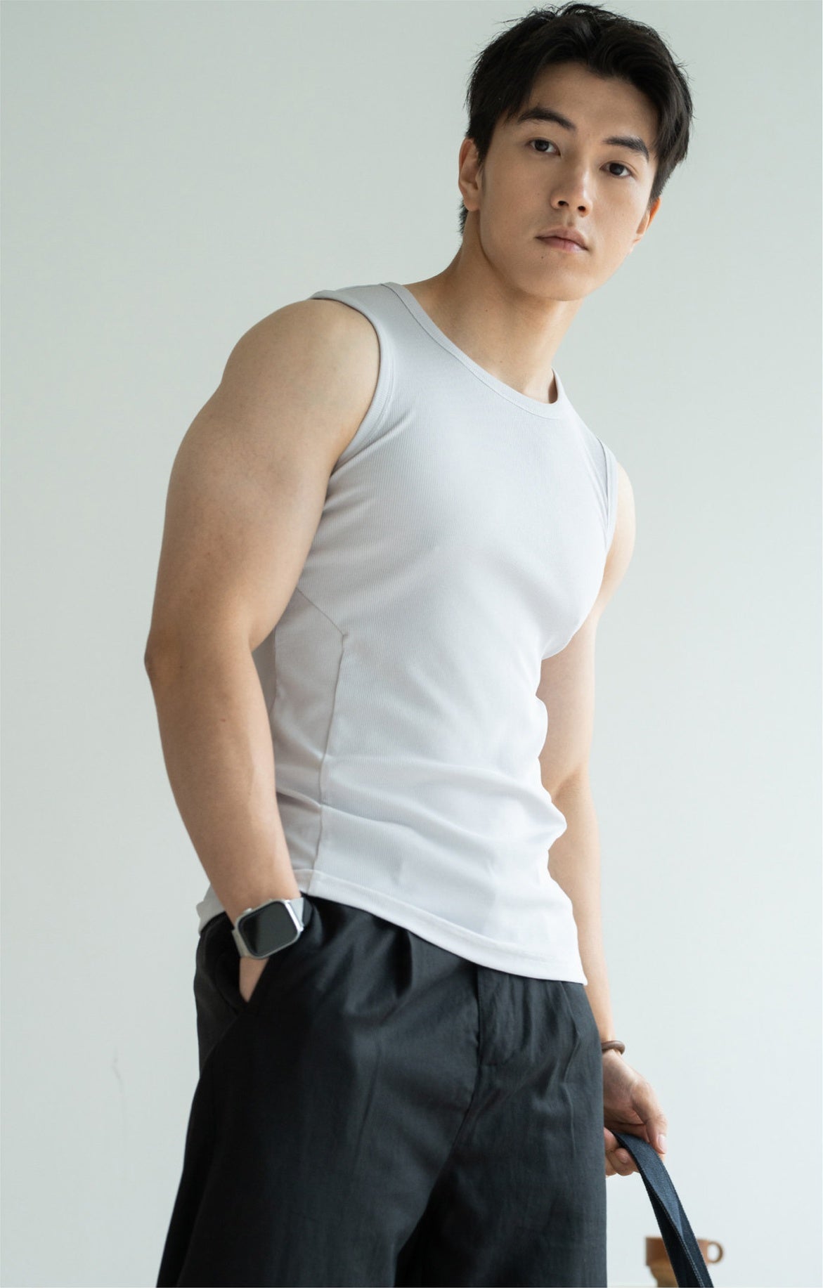 92% Cotton Vest with Contoured Side Panels in Light Blue