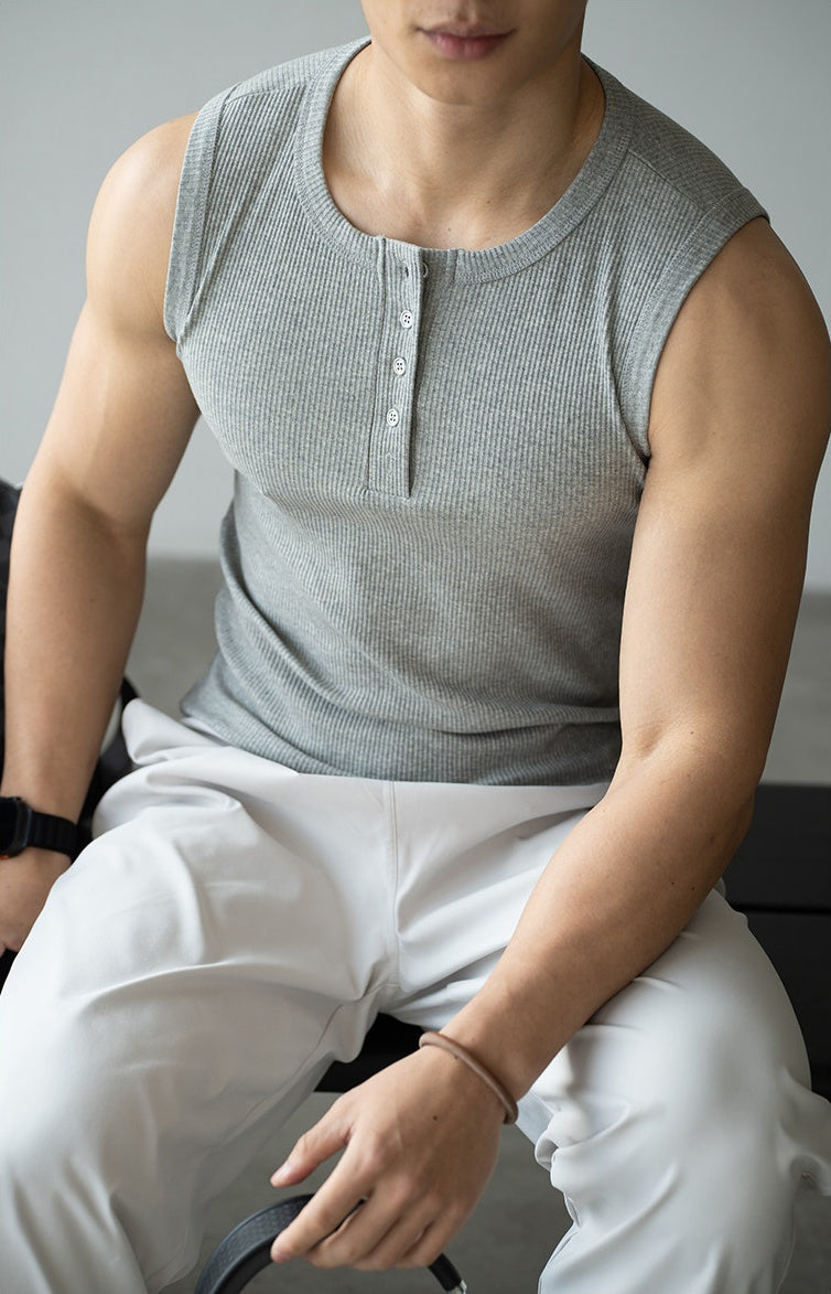 50% Cotton Grid Rib Vest in Melange Grey