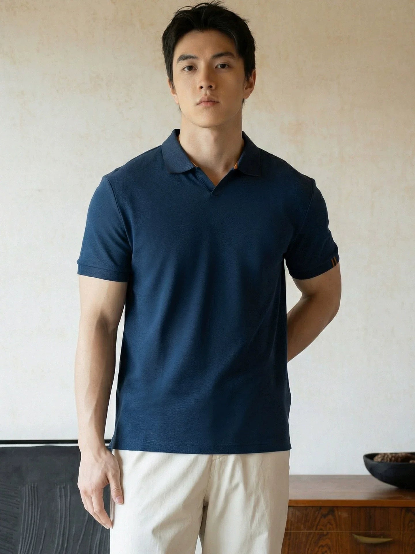 Seagull Collar Polo in Deep Navy Blue