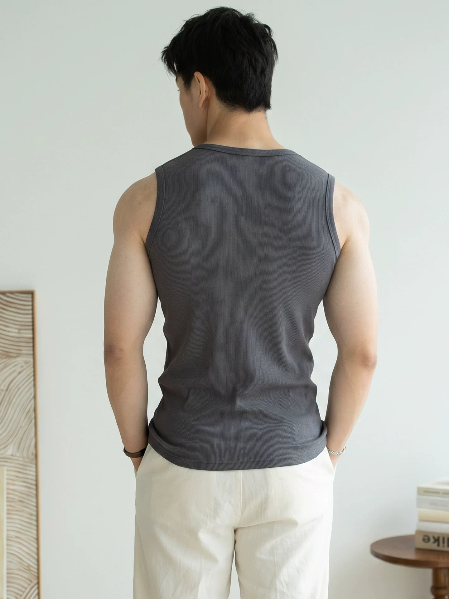 92% Cotton Vest with Contoured Side Panels in Dark Grey