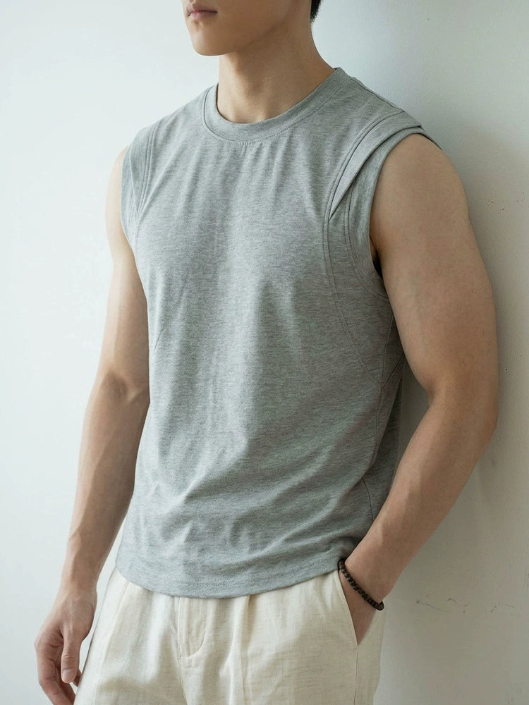 Broad-Shoulder Epaulet Armhole Vest in Melange Grey
