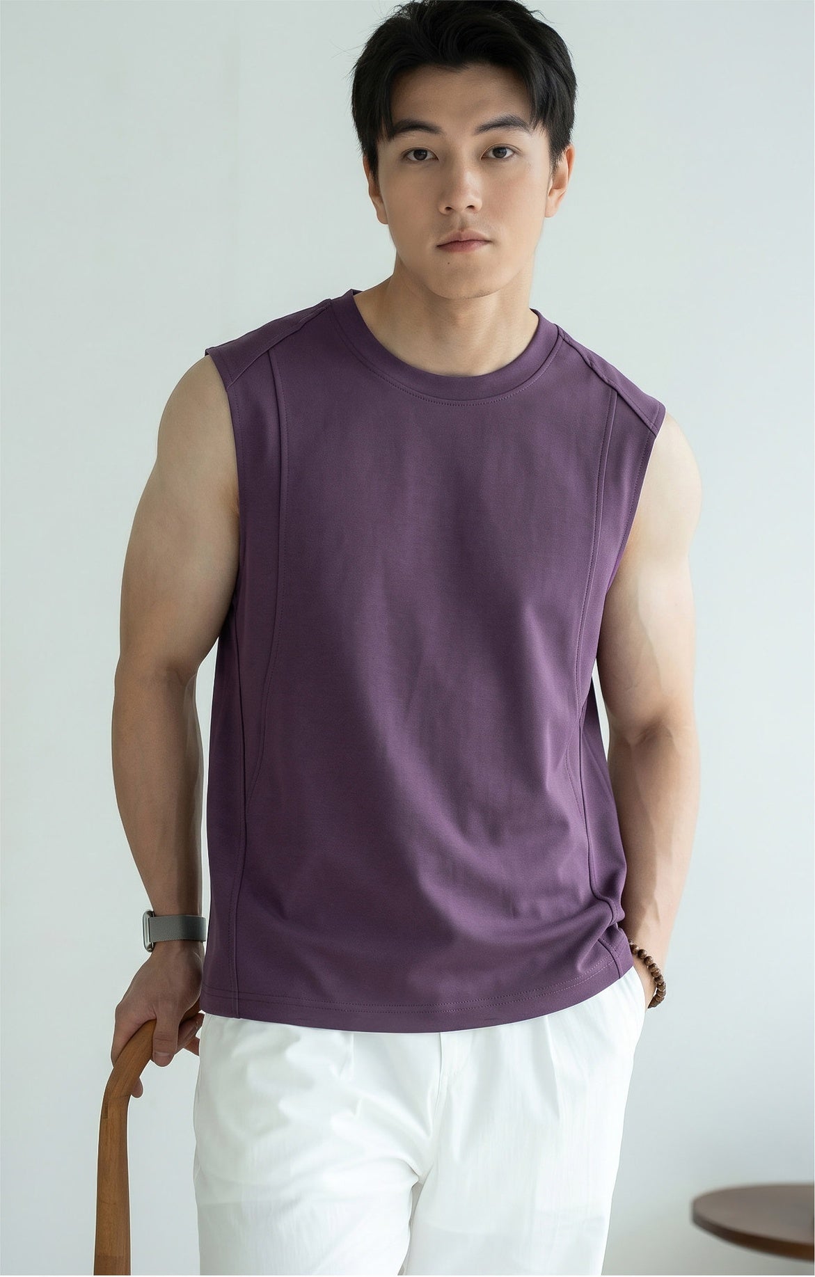 High-Density 84% Cotton Ice-Feel Moisture-Wicking Vest in Smoky Purple