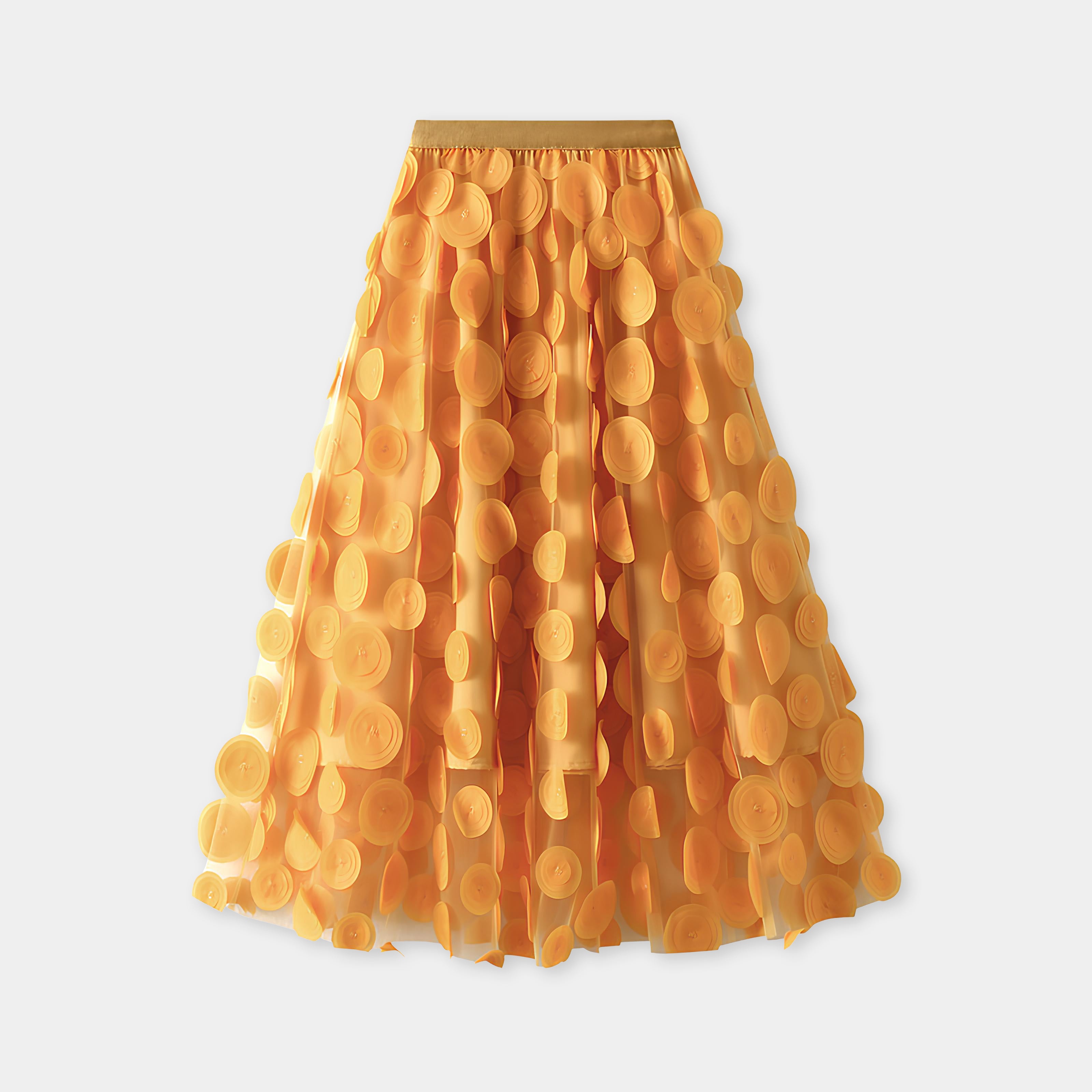 Polka Dot Hepburn Style Umbrella Mesh Skirt - 0931_YELLOW alt