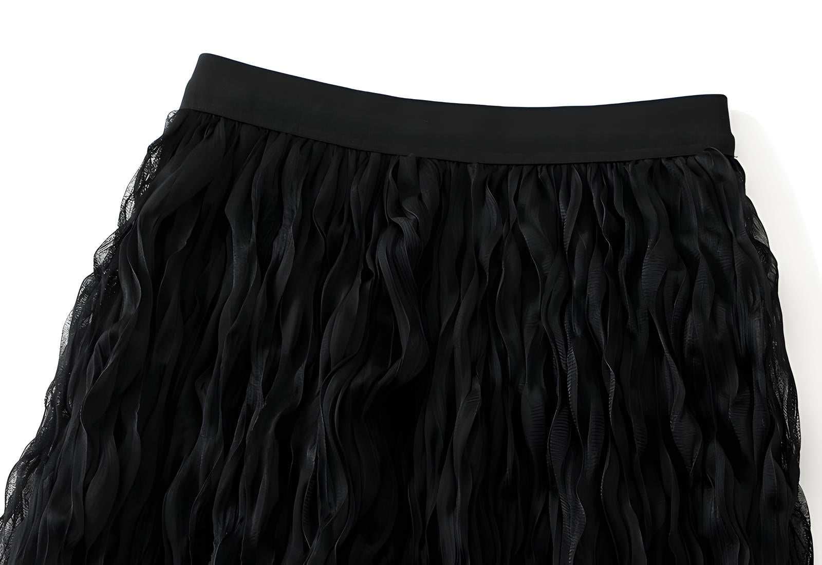 Multilayer Ripple Self Design A-Line Skirt	- J895_BLACK alt