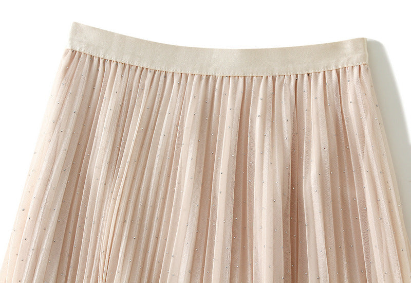Elegant Pleated Maxi Skirt – Champagne Beige alt