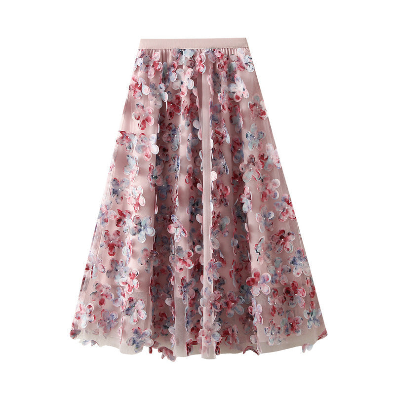 3D Floral Appliqué Mesh Skirt in Blush Pink alt