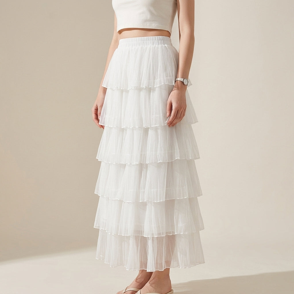 Florentine Pleated Tulle Skirt - WHITE