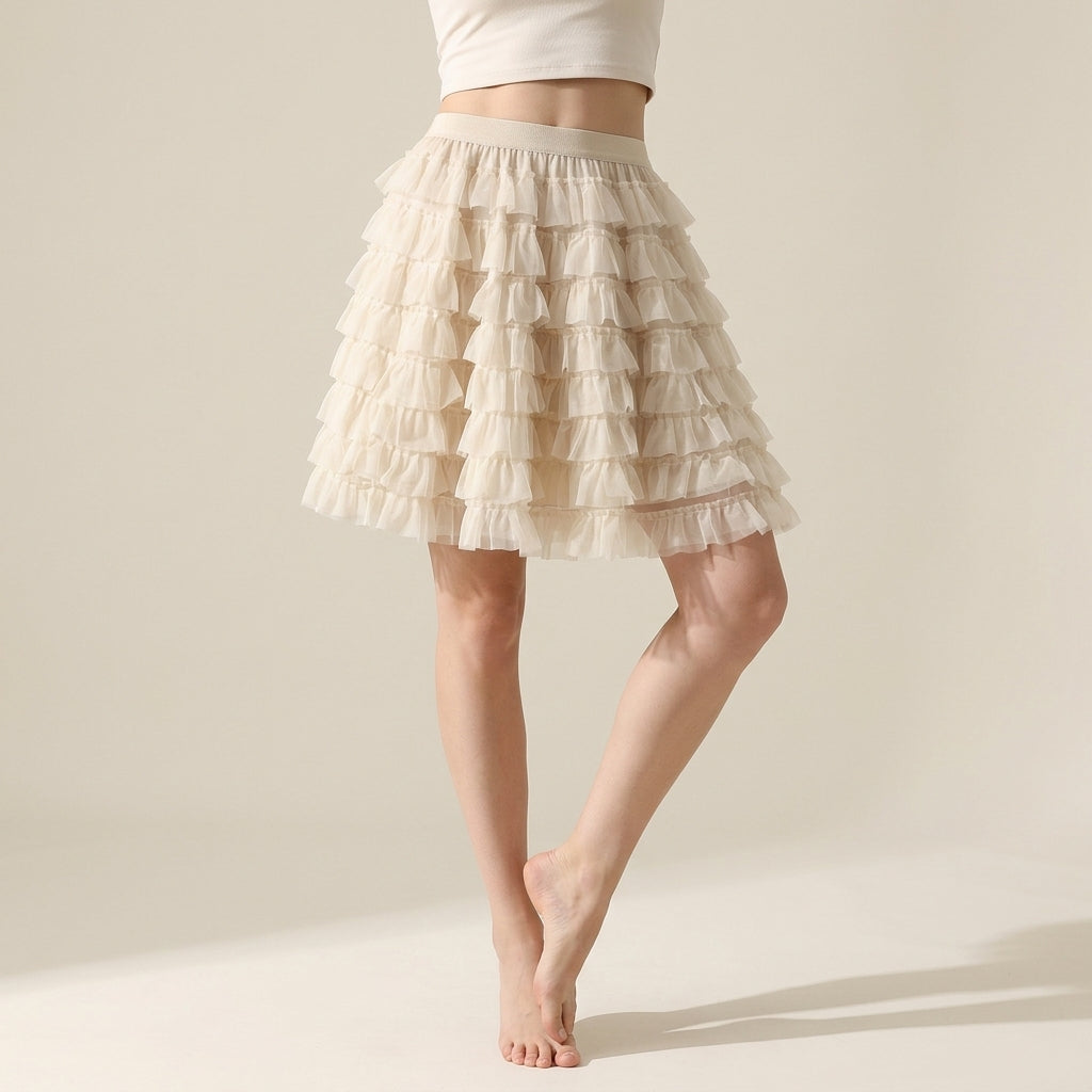 Ruffle Volume Multitier Skirt - APRICOT