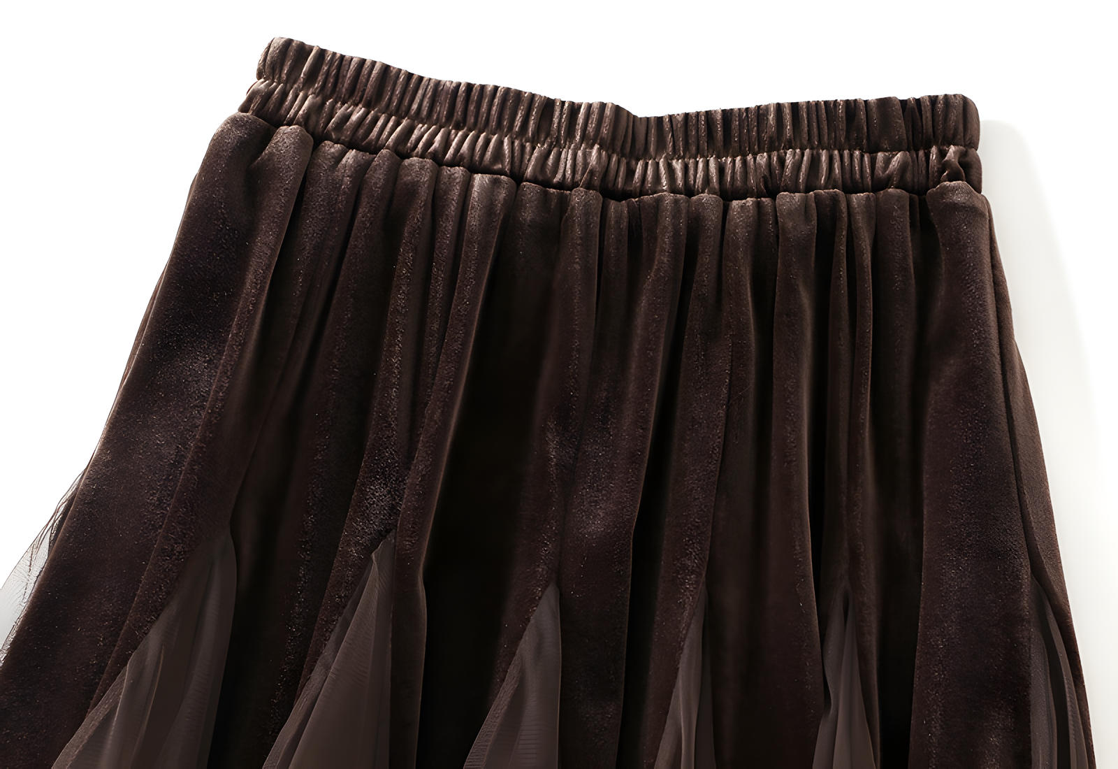Velvet And Mesh Brown Gored Skirt - D8810_BRO alt