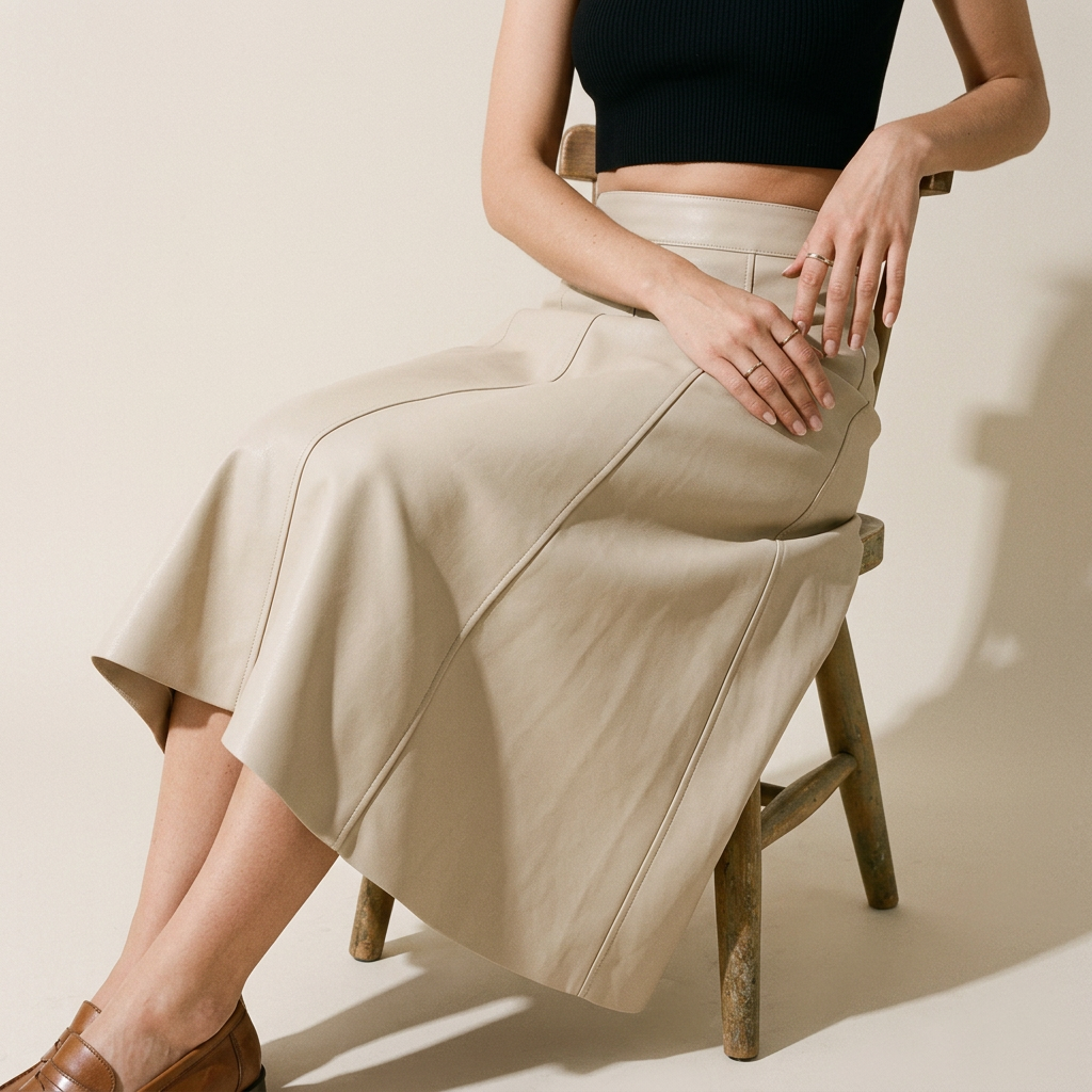 A-Line PU Leather Brown Umbrella Skirt - Q801_APRICOT alt