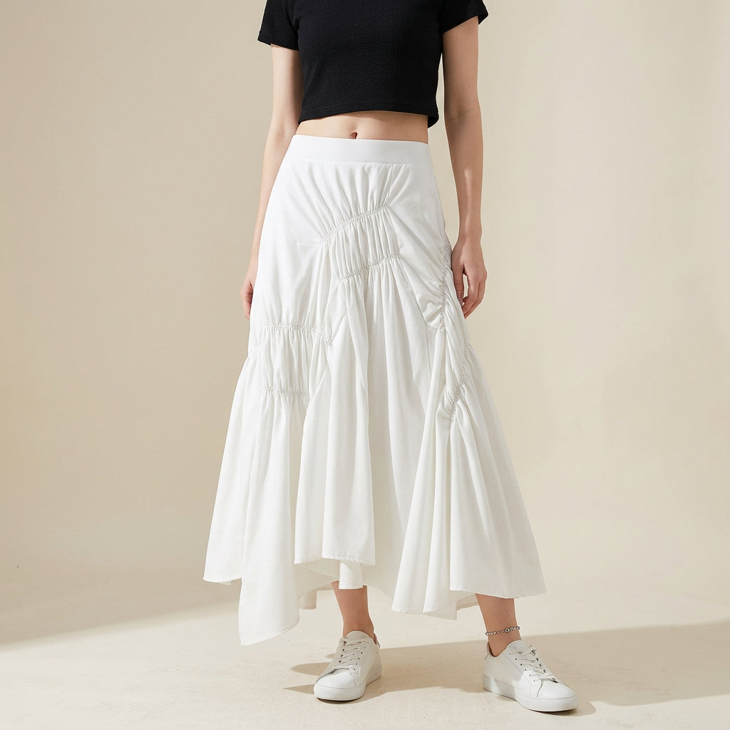 Asymmetric Ruched Skirt - WHITE