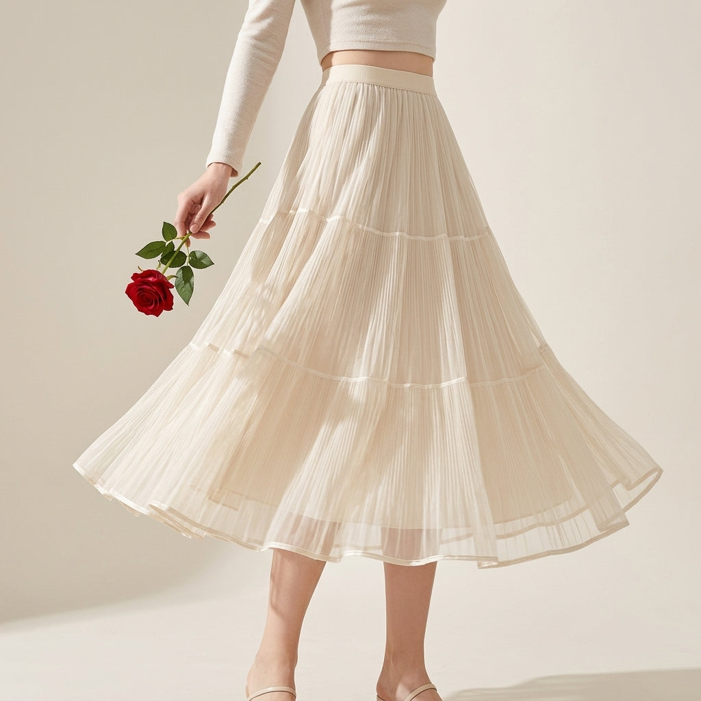 Reversible Velvet and Chiffon Skirt in Apricot alt