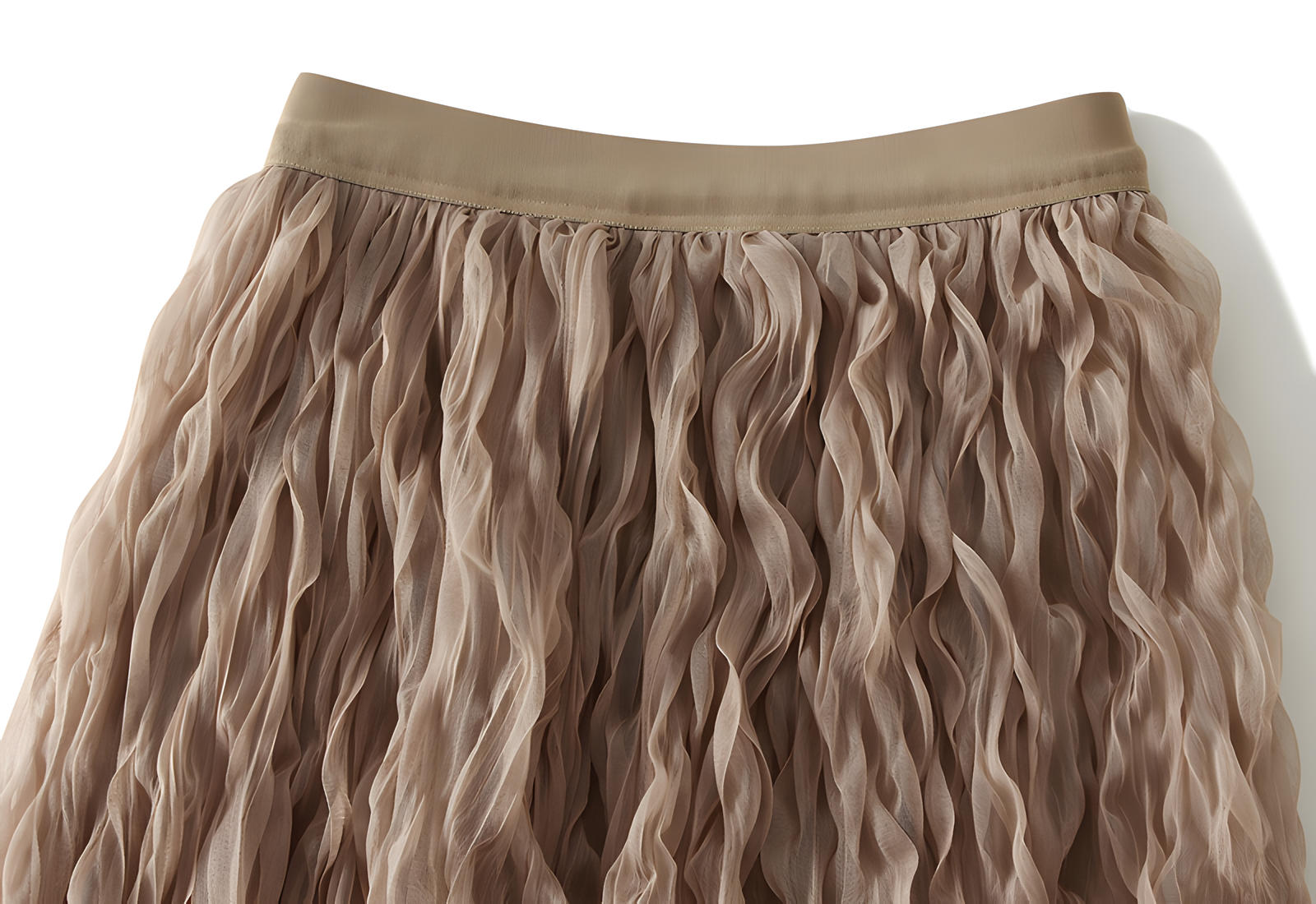 Multilayer Ripple Self Design A-Line Skirt	- J895_KHAKI alt