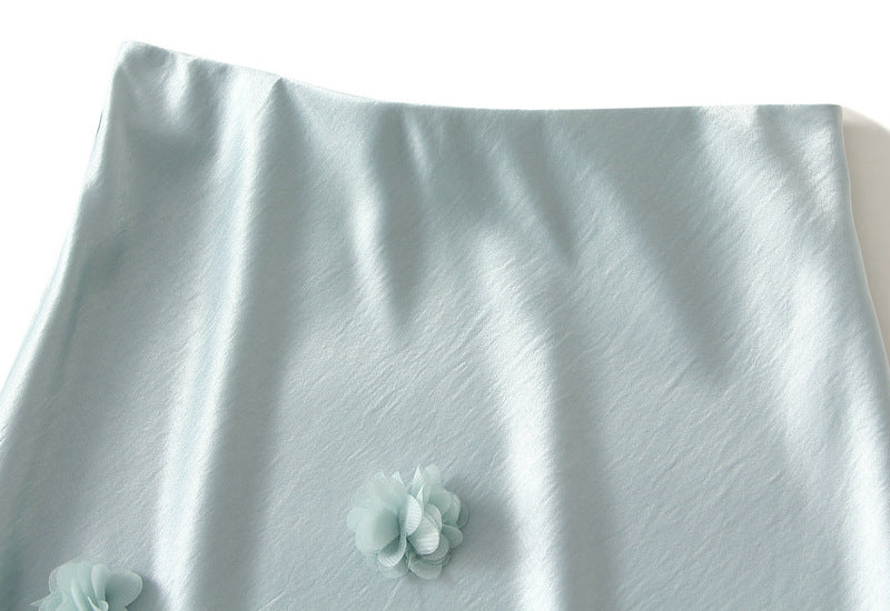 Light blue Floral Applique Slip Skirt alt