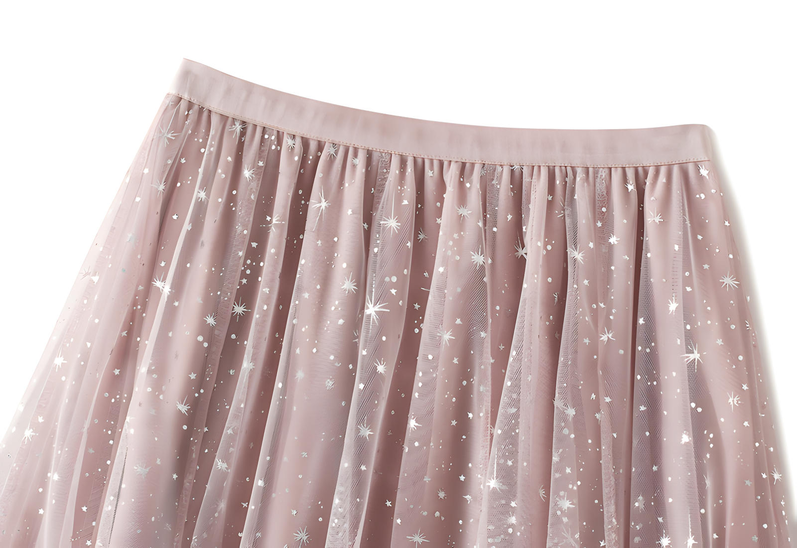 Multilayer Mesh Gauze Sequinned Star Embroidered A Line Skirt	- 9801_PINK alt