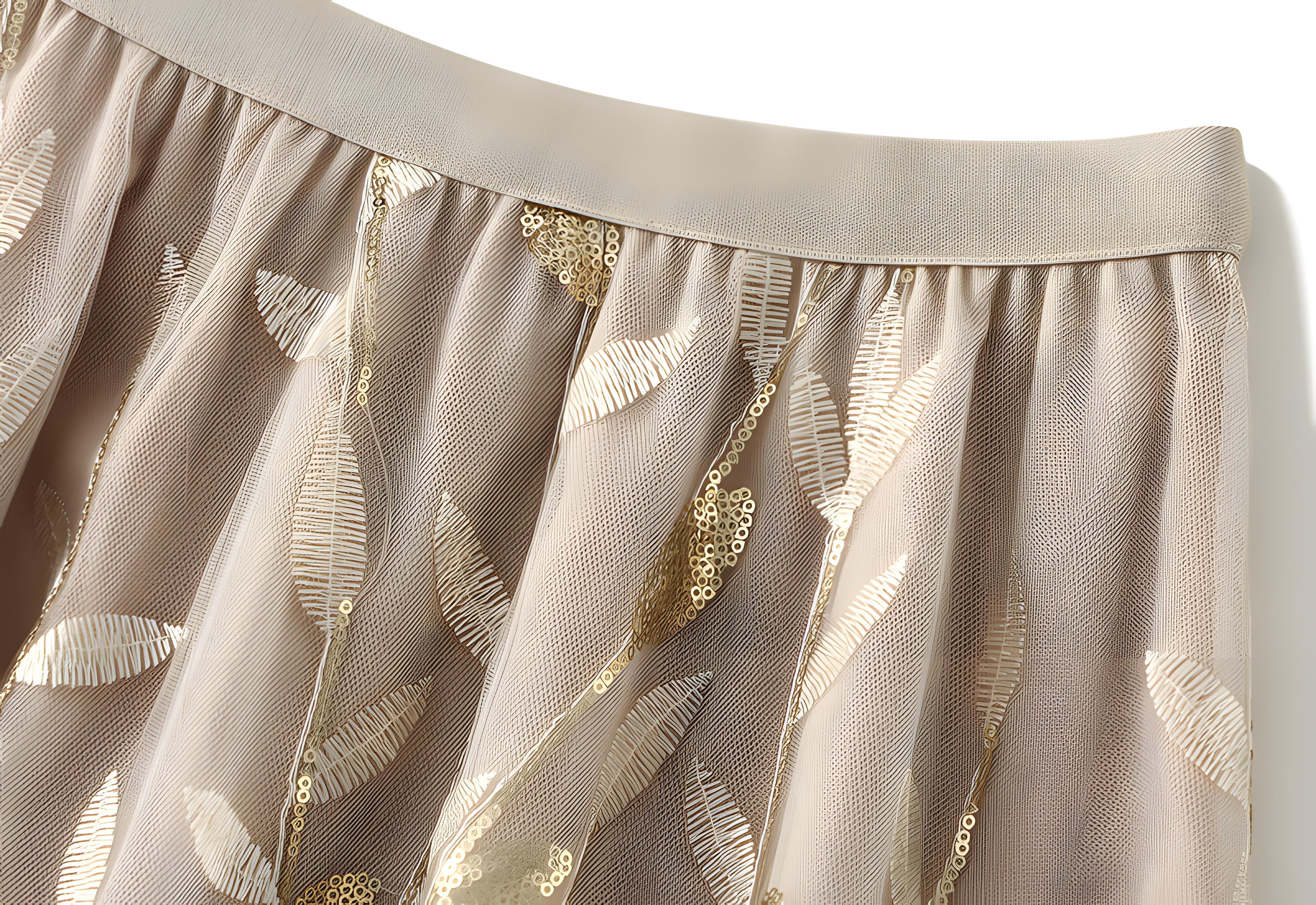 Multilayer Mesh A-Line Skirt With Glittering Leaf Embroidery - 1888_APRICOT alt