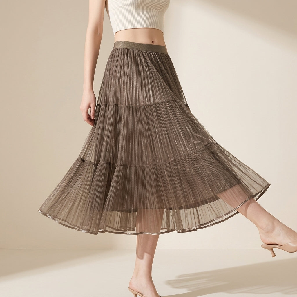 Reversible Velvet and Chiffon Skirt in Khaki alt