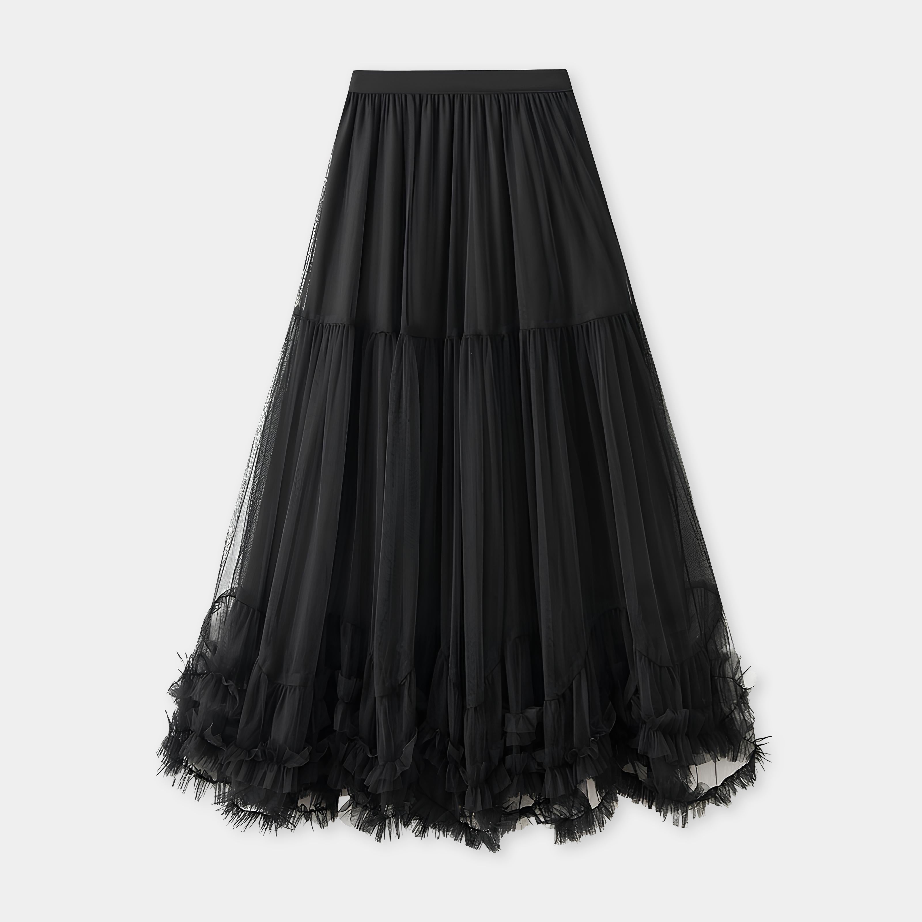 Extra large Hem Multilayer A-Line Mesh Skirt - 8023_BLACK