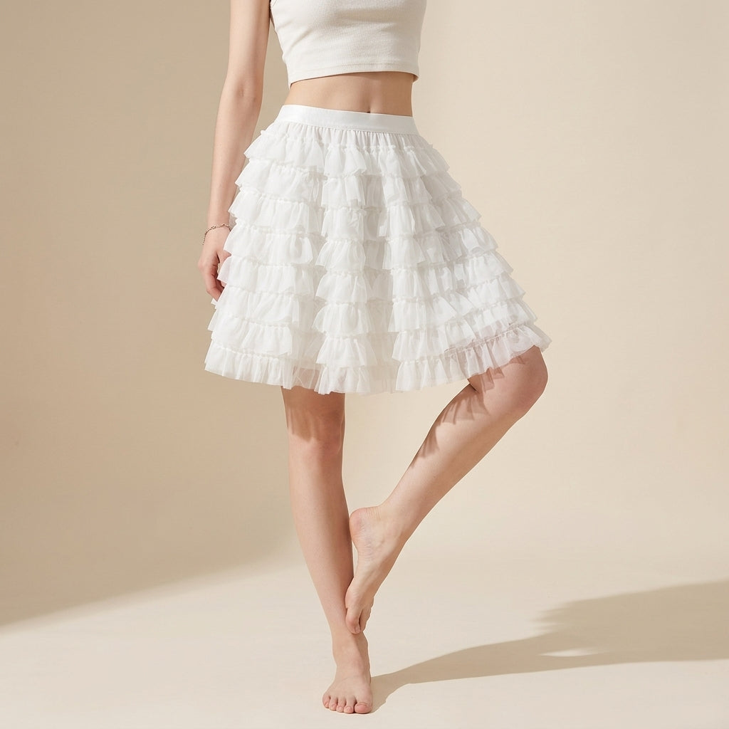 Ruffle Volume Multitier Skirt - WHITE