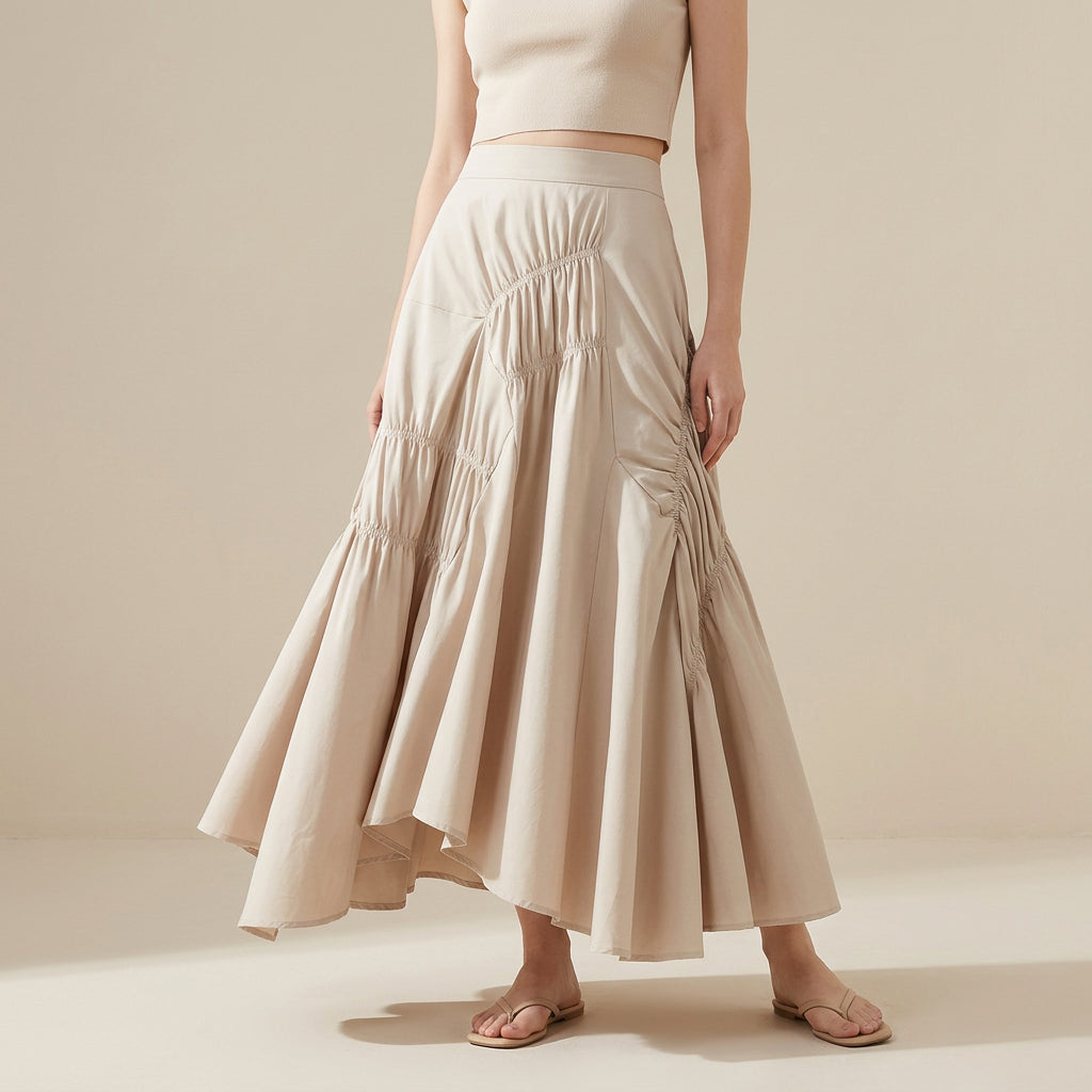 Asymmetric Ruched Skirt - BLACK