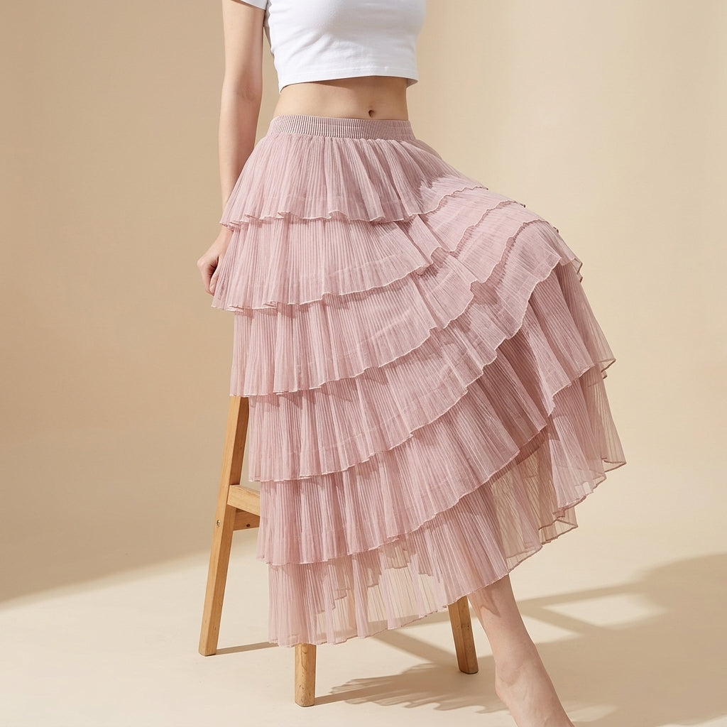 Florentine Pleated Tulle Skirt - PINK