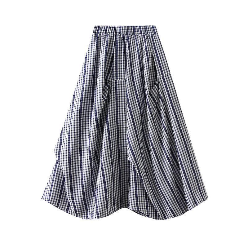 Plaid Irregular Skirt in Bllue