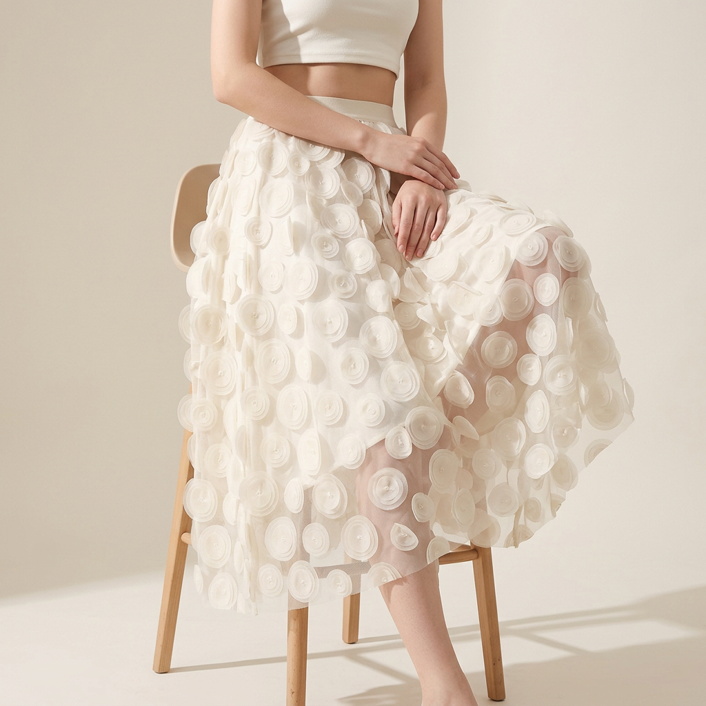 Polka Dot Hepburn Style Umbrella Mesh Skirt - 0931_APRICOT alt