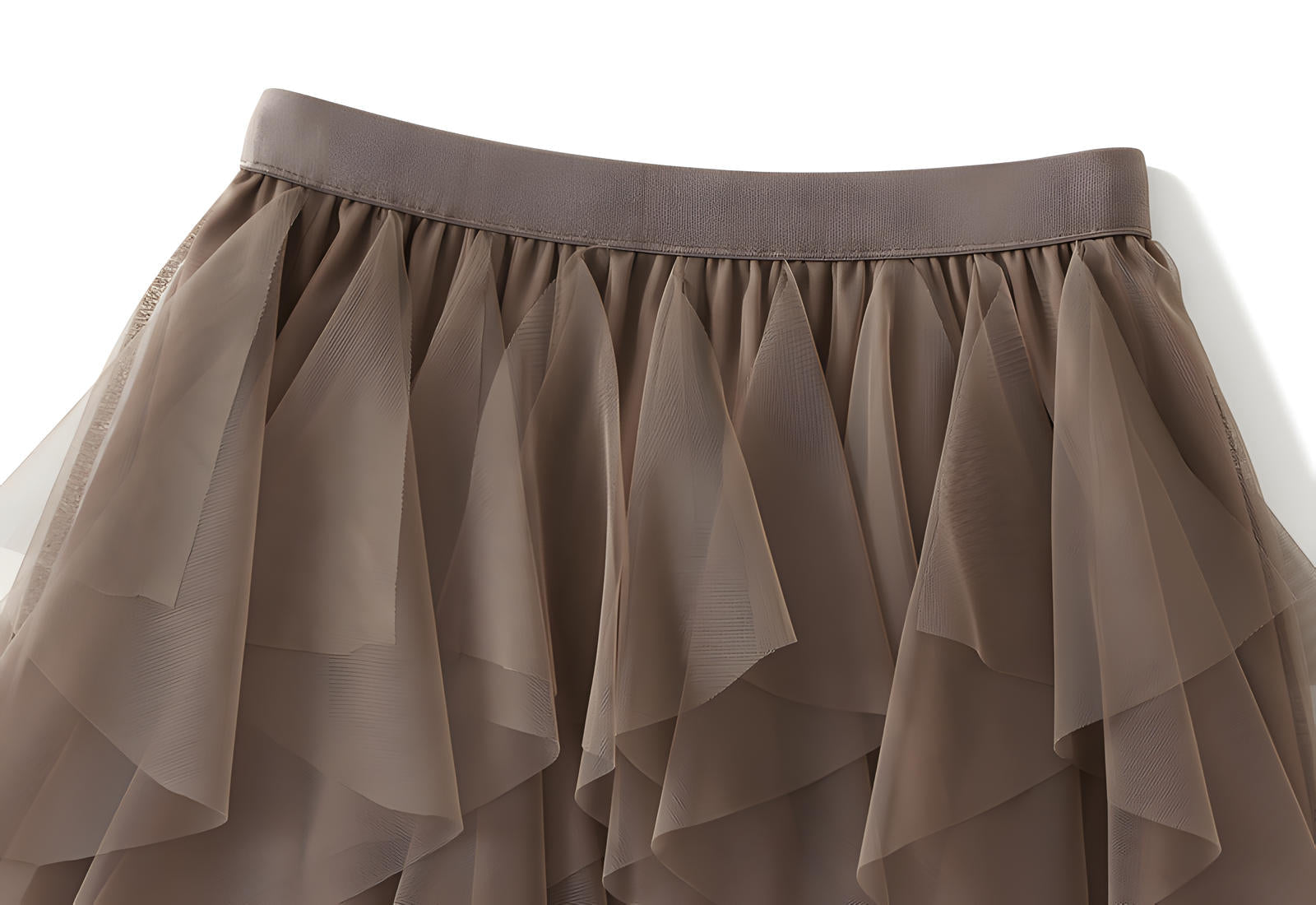 Mesh Gauze Vertical Ripples Short Skirt With Satin Lining - 1682_KHAKI alt