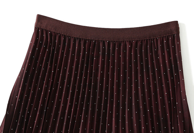 Burgundy Sparkle Pleated Maxi Skirt alt