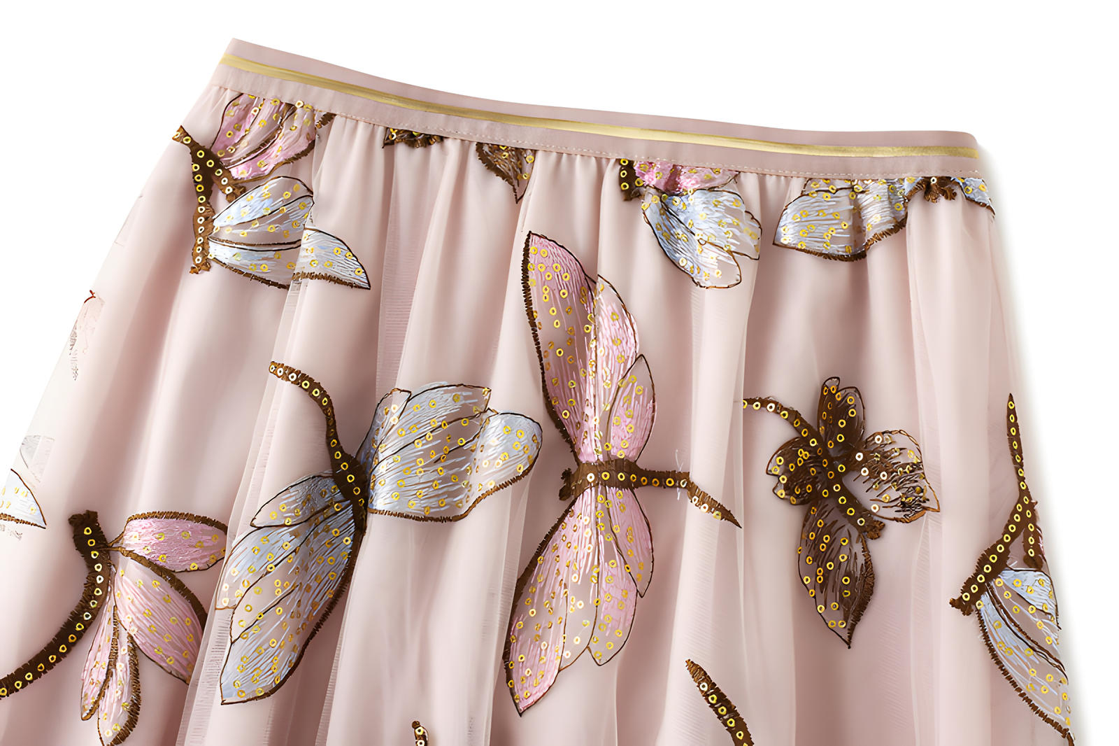 Exquisite Dragonfly Heavy Embroidery Skirt with Intricate Details - 8649_PINK alt