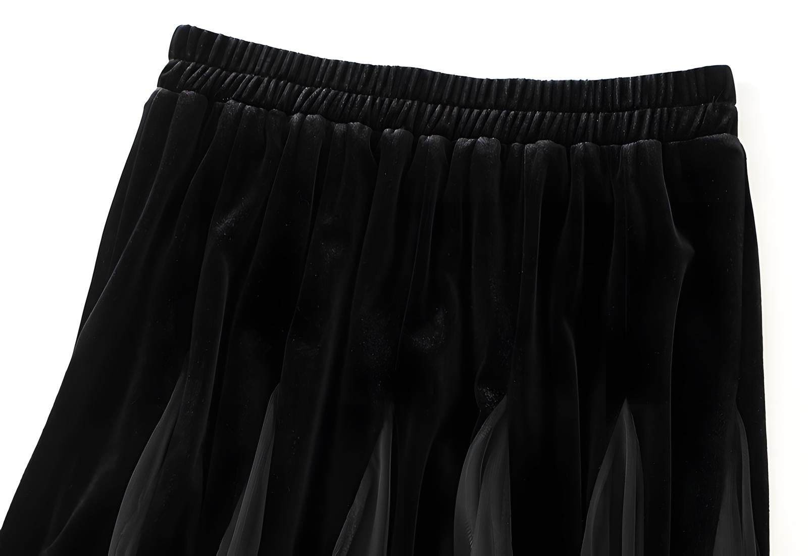 Velvet And Mesh Black Gored Skirt - D8810_BLA alt