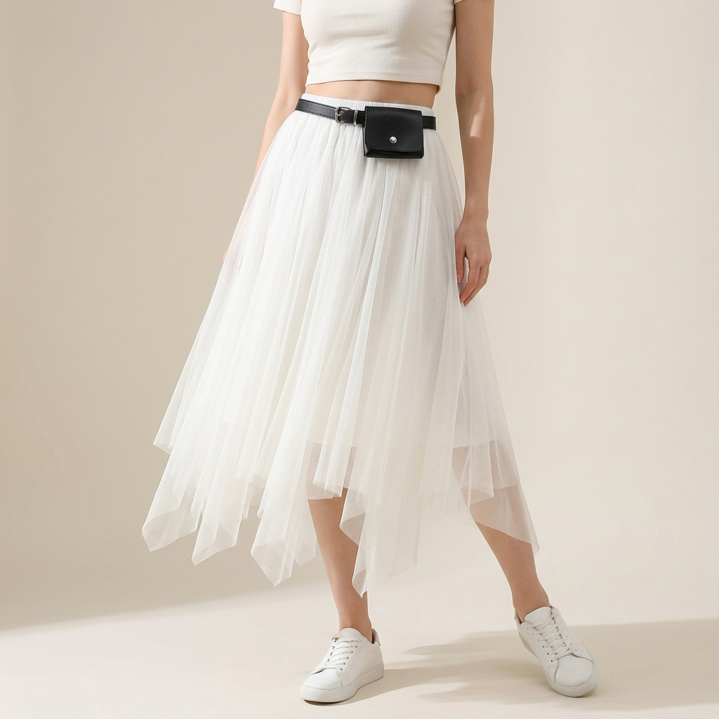 Irregular Mesh Skirt With Belt - 8808_APRICOT alt
