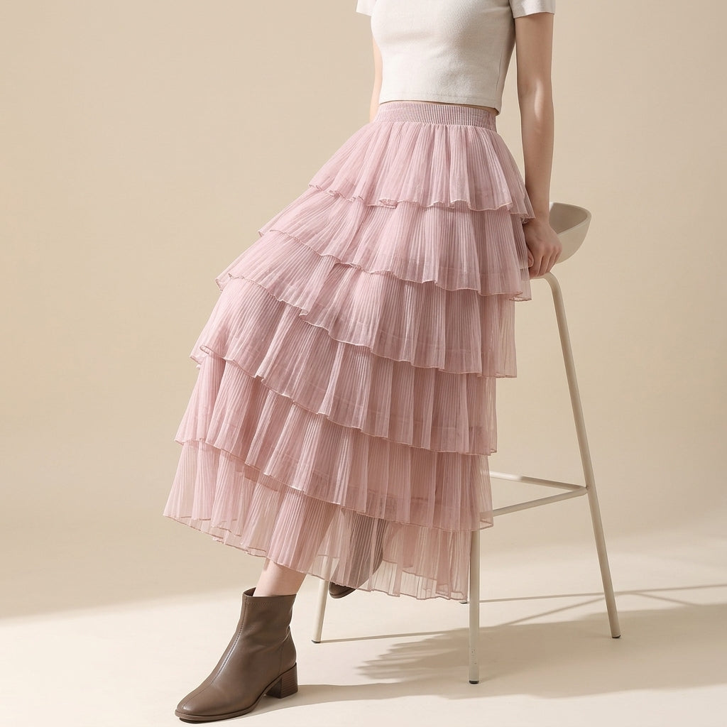 Florentine Pleated Tulle Skirt - PINK alt