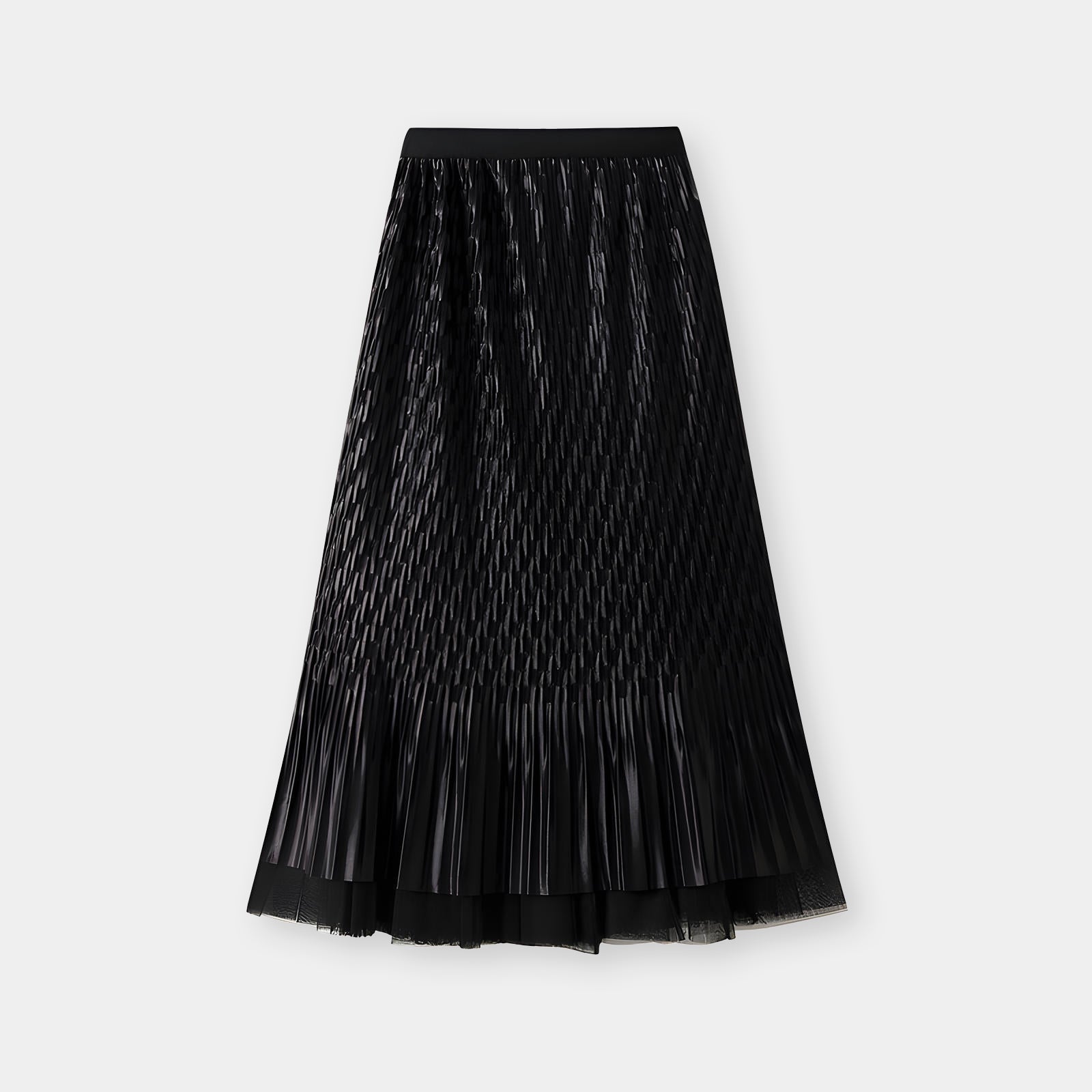 Mesh Multilayer Reversible Embossed Velvet Lining Skirt - 3613_BLACK alt