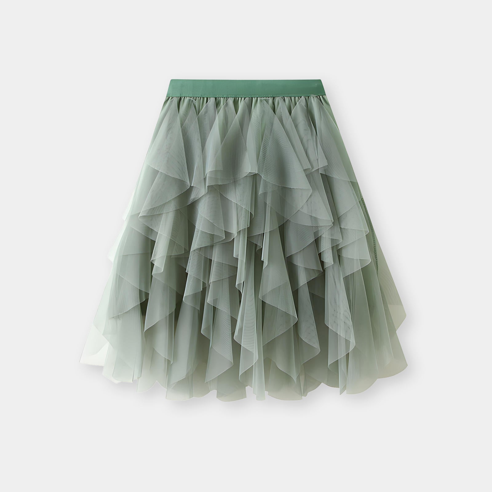 Mesh Gauze Vertical Ripples Short Skirt With Satin Lining - 1682_GREEN
