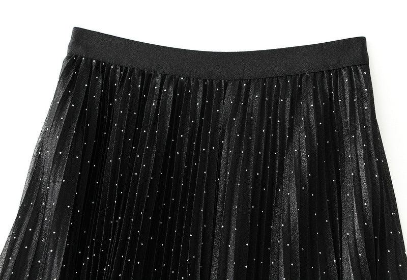 Sparkle Pleated Maxi Skirt – Midnight Black alt