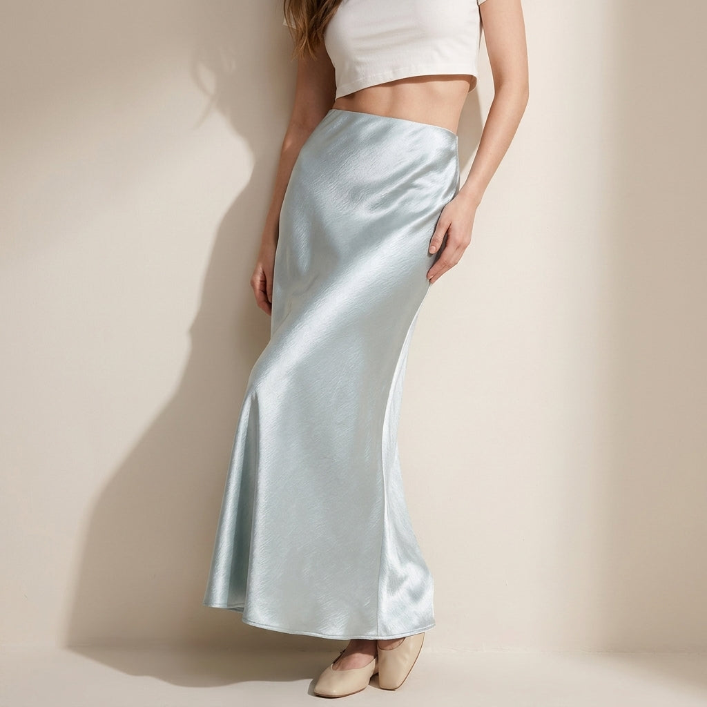 Satin Skirt in Light Powder Blue alt
