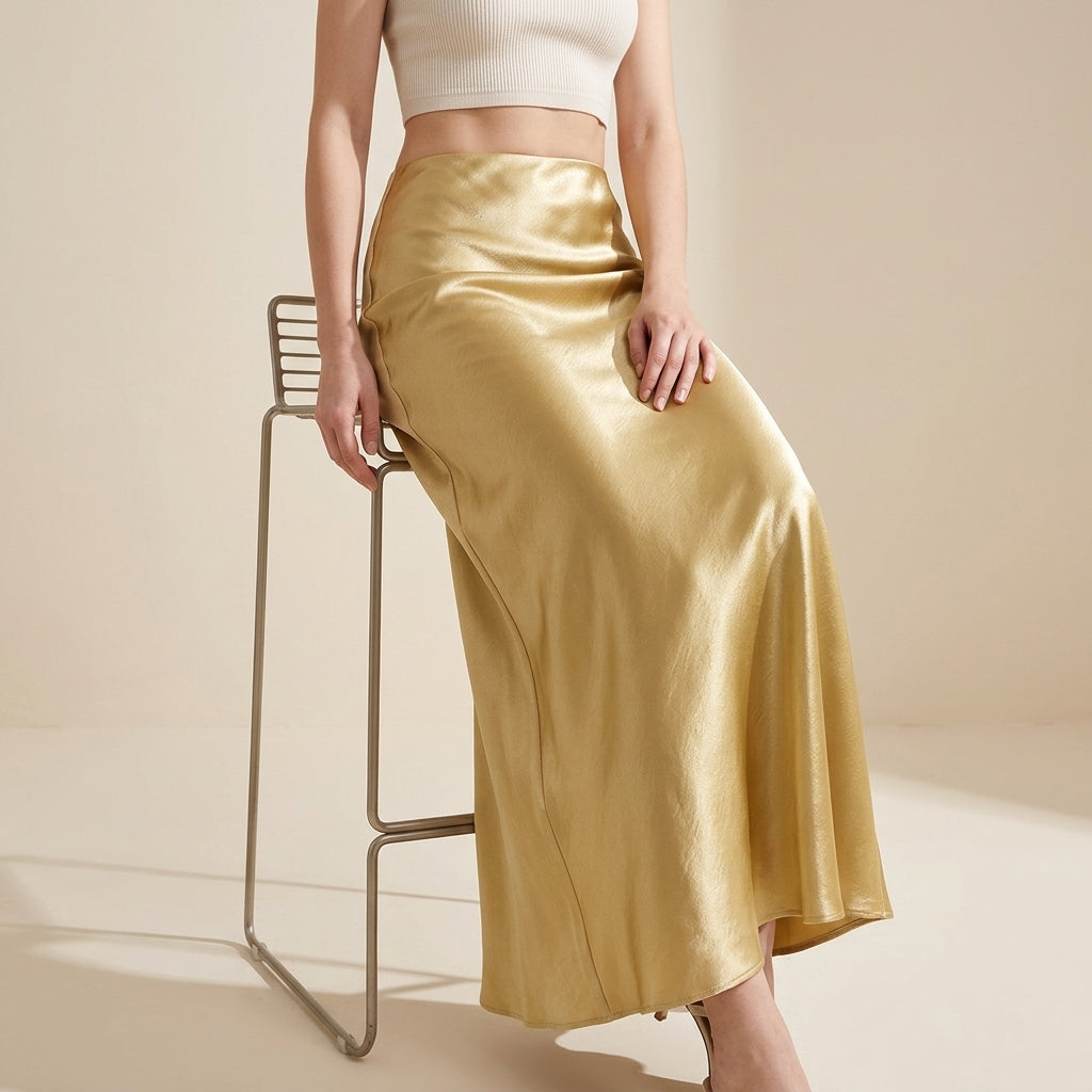 Satin Skirt in Golden Yellow alt