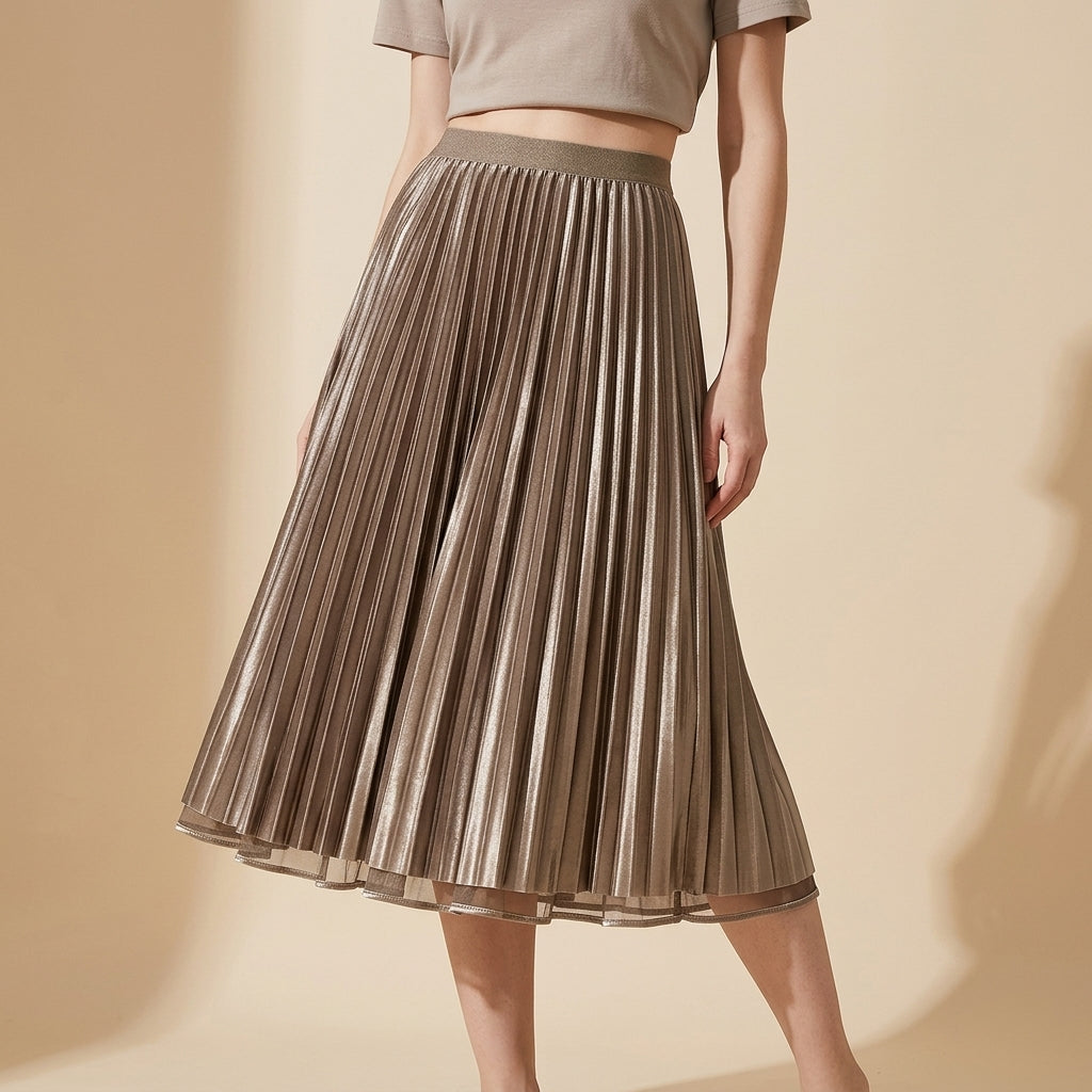 Reversible Velvet and Chiffon Skirt in Khaki